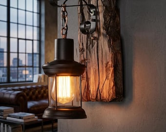 Rustic Wood Wall Sconce Industrial Iron Metal Lamp Antique Style Farmhouse Decor for Bar Loft Corridor