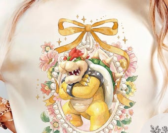 Retro Coquette Bow Bowser Super Mario Shirt, Nintendo Mario Bowser Yoshi, Epic Universe Baby Tee Crop Tank, Birthday Shirt, Women Shirt