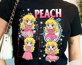 Coquette Bow Super Mario Princess Peach Shirt, Princess Peach Baby Tee Crop Tank, Mario Epic Universe Shirt, Mario Peach Yoshi Group Shirt