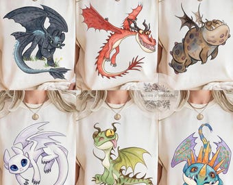 All Characters Watercolor Disney Dragons Shirt, Toothless Hiccup Light Fury Shirt, Train Dragons Friend, Epic Universe Family Group Shirt