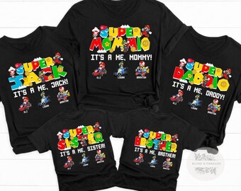 Camiseta personalizada de Super Papá, Camiseta de Super Mamá, Camiseta de Super Mario, Camiseta del Día del Padre, Camiseta del Día de la Madre, Camiseta de la Familia Mario