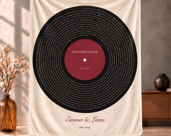Custom Song Lyrics Vinyl Record Blanket, Personalized Our Song Throw, Wedding First Dance Anniversary Gift, Music Lover Plush Blanket