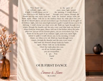 Custom Song Lyrics Blanket, Personalized First Dance Heart Throw, Wedding Song Anniversary Gift for Couple, Our Song Plush Blanket
