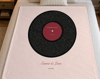 Custom Song Lyrics Vinyl Record Blanket, Personalized Our Song Throw, Wedding First Dance Anniversary Gift, Music Lover Plush Blanket