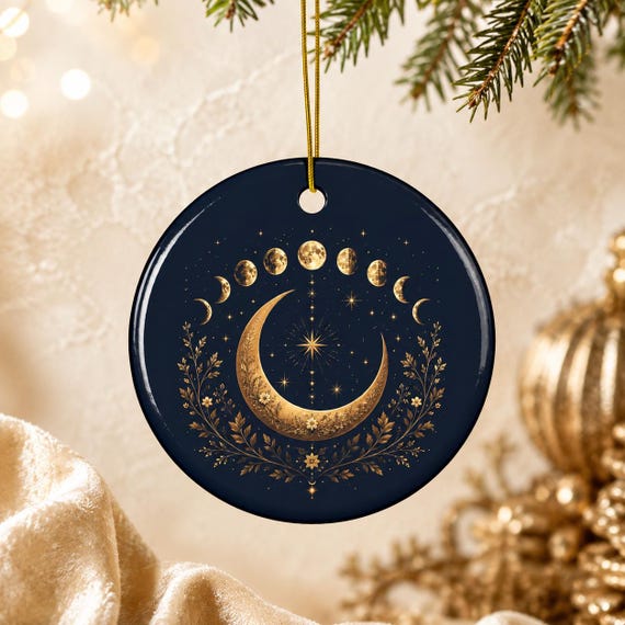 Moon Phases Ornament, Vintage Halloween Moon Christmas Tree Ornament, Witchy Gothmas Keepsake, Spooky Season Gift