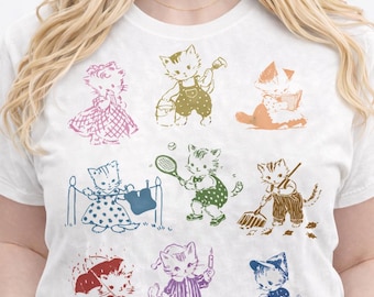 Beige Katzenliebhaber T-Shirt, Kätzchen-Design, übergroßer Komfort Farben Stil