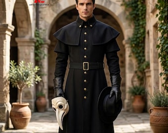 Men's Cotton Plague Doctor Coat | Gothic Medieval Halloween Cosplay Costume