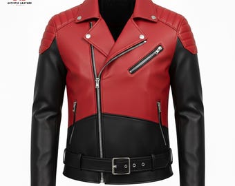 Chaqueta de cuero estilo motero para hombre, estilo motociclista, con cremallera, estilo punk rock, corte entallado.