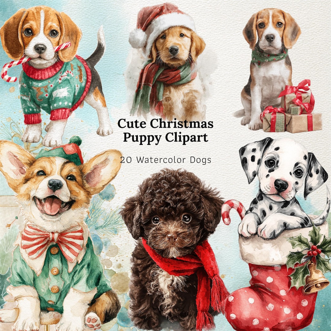 Watercolor Christmas Puppy Clipart Set – Holiday Dog Pngs - Etsy