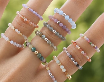 Handgemachter Edelsteinring | Elastischer Perlenring | Kristallring | Heilstein Schmuck | Boho Ring | Geschenk für Frauen
