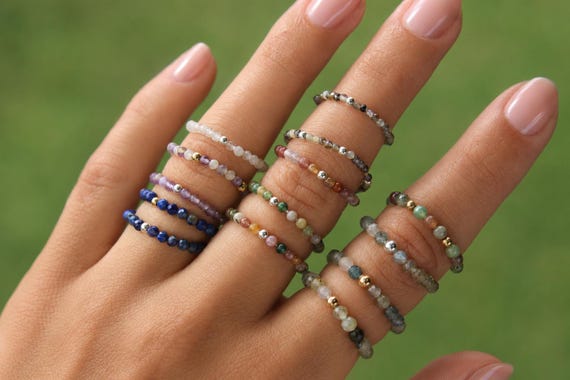 Handgemachter Edelsteinring | Elastischer Perlenring | Kristallring | Heilstein Schmuck | Boho Ring | Geschenk für Frauen