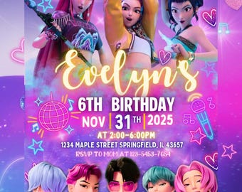 Birthday Invitation | Anime Theme|  Kpop Birthday Invite | Kids Party | Canva Editable Template