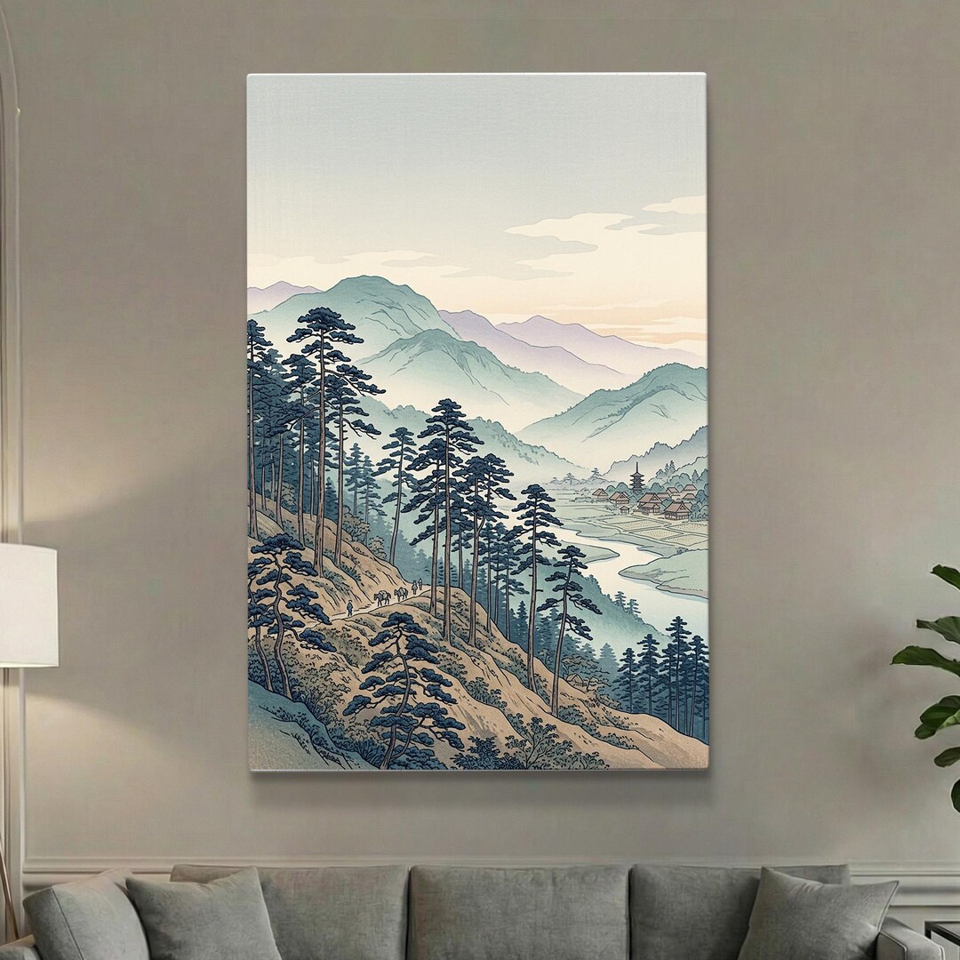 Tranquil Mountain Landscape Wall Art | Vintage Japanese Forest Poster ...