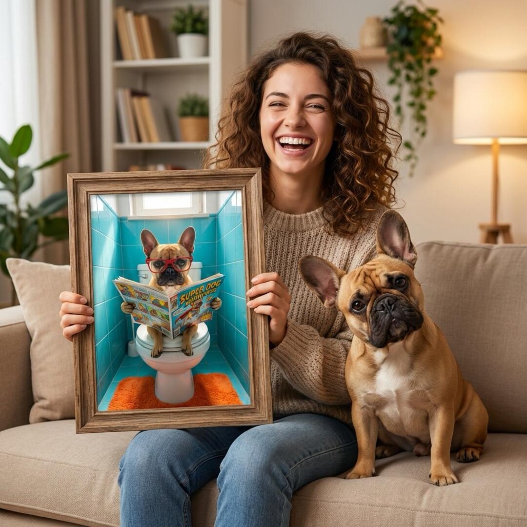 Custom Pet Portrait | French Bulldog on Toilet Art | Funny Frenchie ...