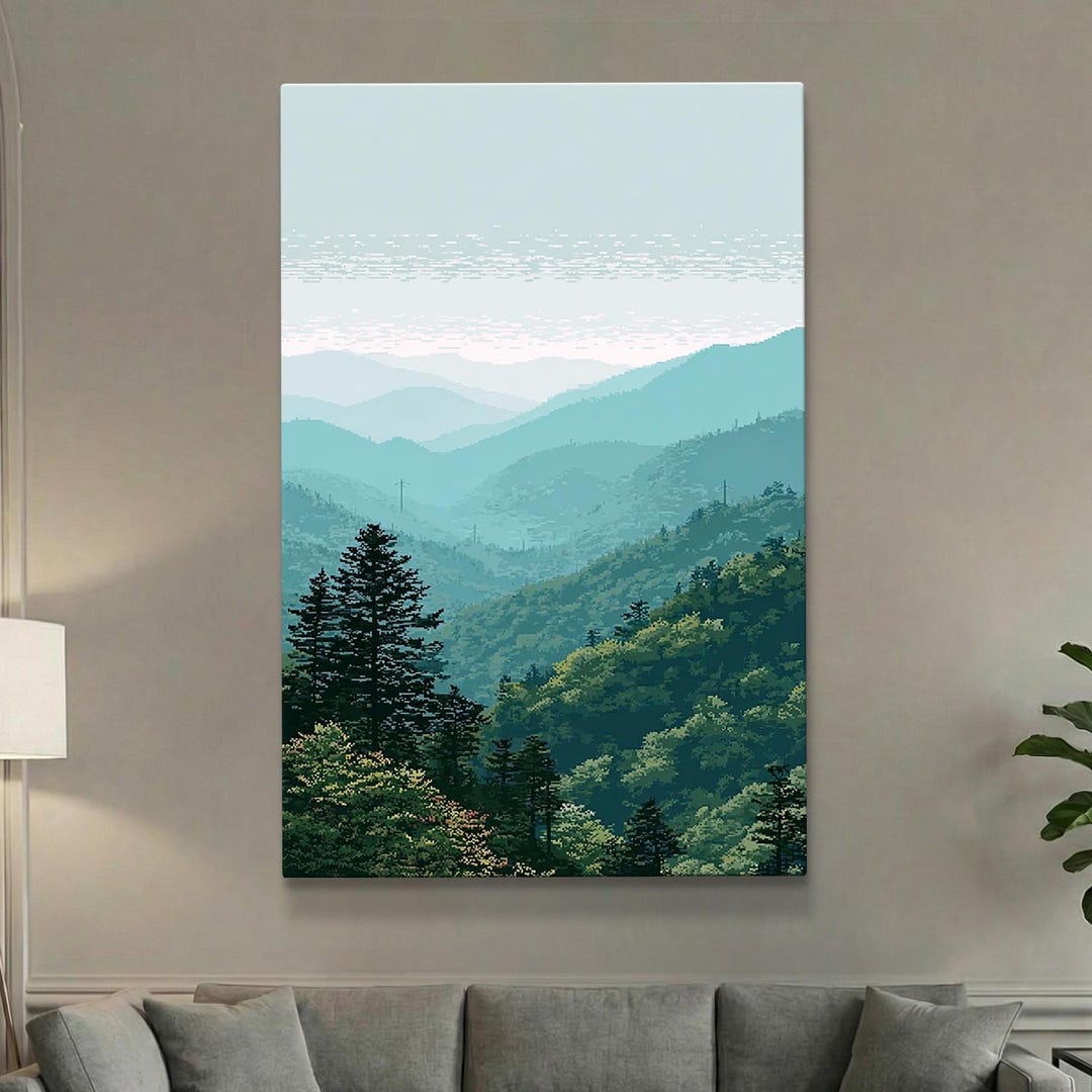 Mountain Wall Art | Misty Forest Canvas | Abstract Landscape Print ...