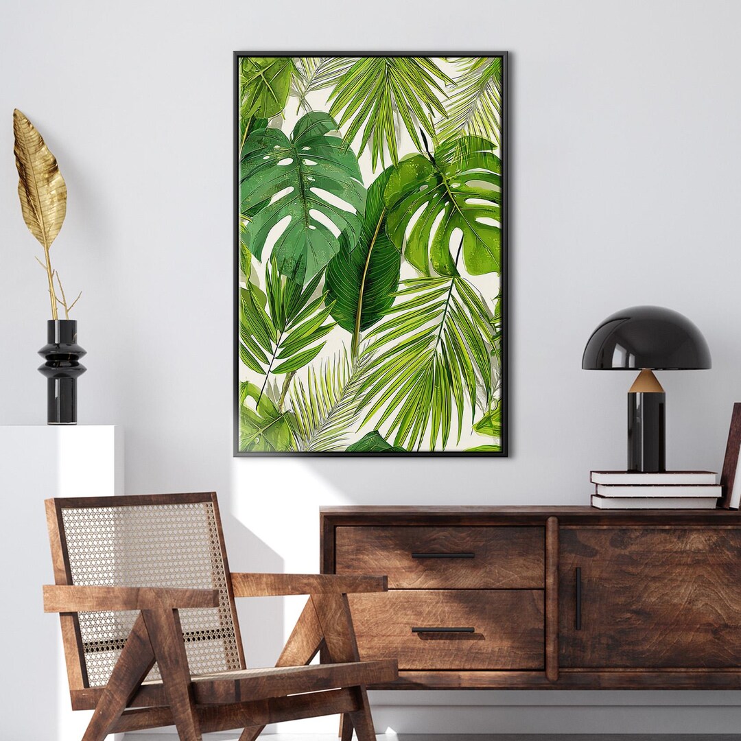 Tropical Leaf Wall Art | Monstera Palm Canvas | Green Botanical Print ...