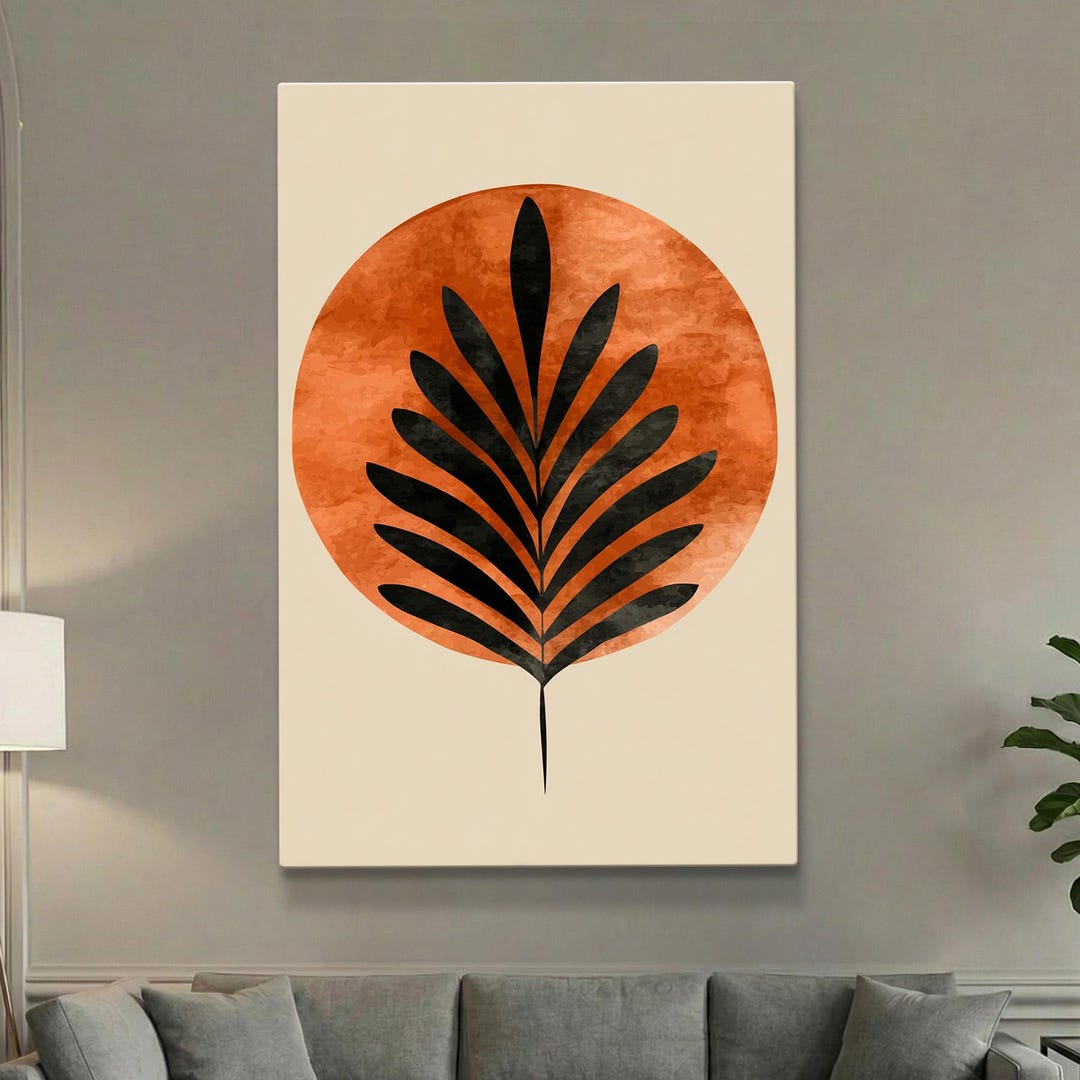 Abstract Botanical Canvas Art, Minimal Leaf Wall Print, Modern Neutral ...