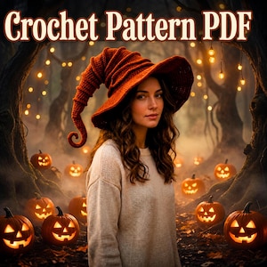 Crochet Witch Hat Pattern PDF, Halloween Witch Crochet Pattern, Twisted Halloween, Spooky Fantasy Costume Accessory, Crochet Halloween