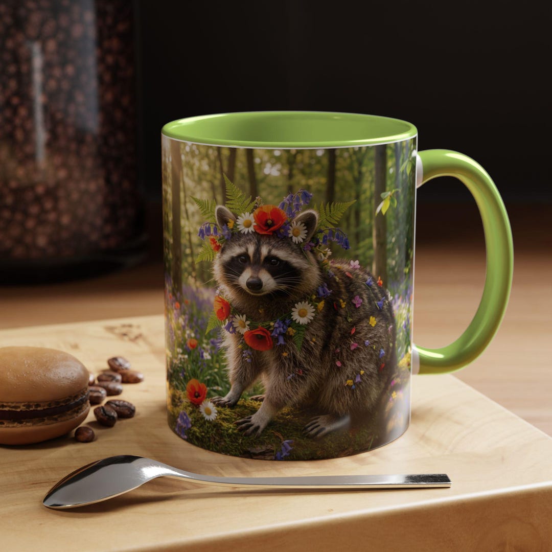 Floral Crown Raccoon Accent Coffee Mug | Unique Home Decor | Trash ...