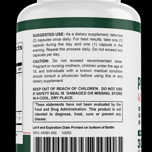 May include: White bottle of dietary supplement capsules with a green label. The label includes usage instructions, warnings, and the product's formulation with 40 billion CFU per 2 caps. The bottle has a white cap.