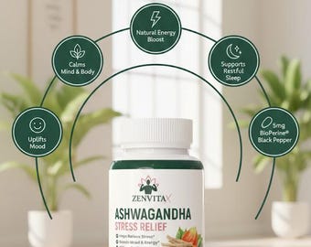Ashwagandha - Stress & Anxiety Support Supplement - Natural Calm  - High Potency Wellness Capsules