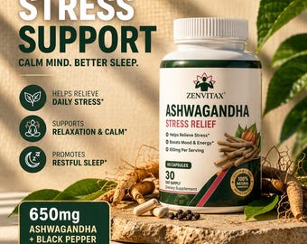 Ashwagandha 650mg with Black Pepper – Stress Support & Sleep Balance Capsules (60)