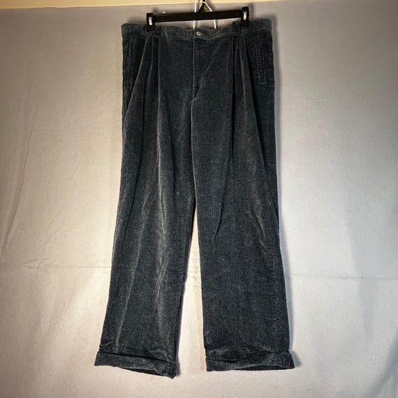 Christian Dior Monsieur, VTG Christian Dior Monsieur Mens Corduroy Pleated Trousers Blue Cuffed 44x30