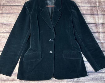 Chaqueta tipo blazer vintage de terciopelo negro Kirkland Hall para mujer, talla 10, fabricada en EE. UU. ILGWU