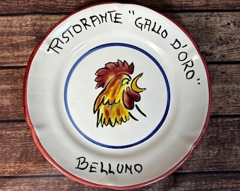 Solimene Vietri Itália Prato de Galo Pintado à Mão Ristorante Gallo Doro Belluno