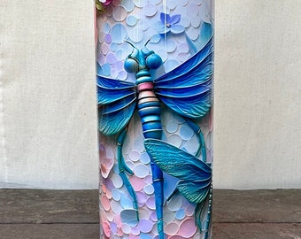 3D 20 oz Dragonfly Tumbler,  Water Bottle, Skinny Stainless Steel Tumbler