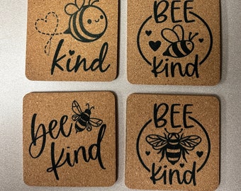 Bee Kind Cork Coasters, Set of 4