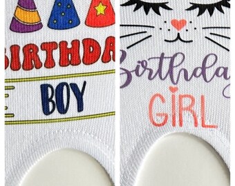 Happy Birthday Socks, Comfy Socks,  No Show Socks, Fun Kid Socks, Fun Feet, Slippers, House Shoes, Silky Socks, Socks with Design