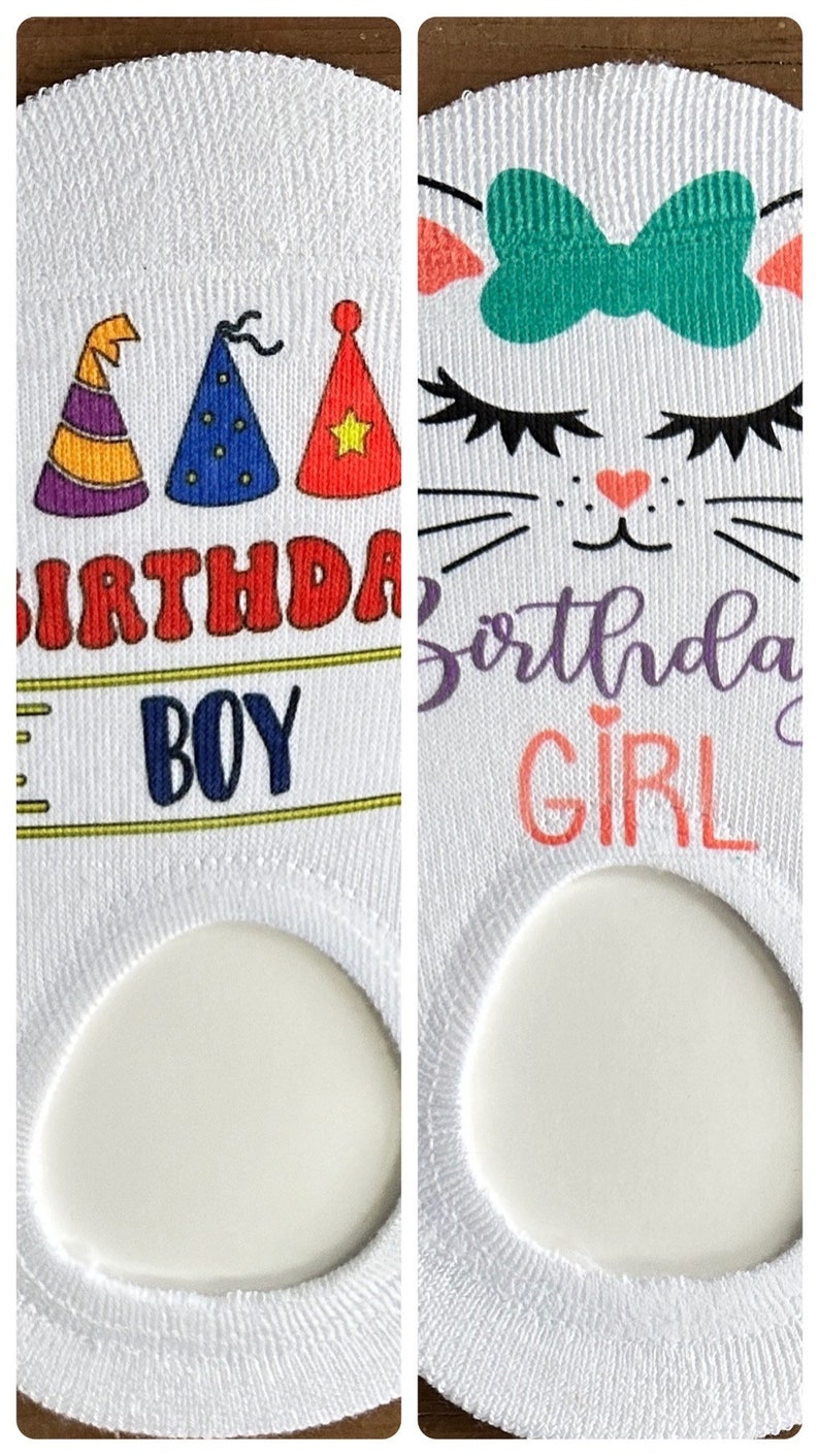 Happy Birthday Socks, Comfy Socks, No Show Socks, Fun Kid Socks, Fun Feet, Slippers, House Shoes, Silky Socks, Socks with Design, Free Ship image 1