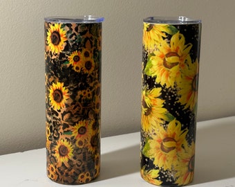 Sunflower 20 oz Tumbler, Stainless steel; lid and straw included.