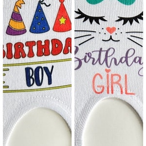 Happy Birthday Socks, Comfy Socks, No Show Socks, Fun Kid Socks, Fun Feet, Slippers, House Shoes, Silky Socks, Socks with Design, Free Ship image 2