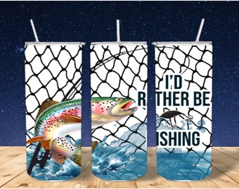 I’d Rather Be Fishing Tumbler, 20 oz Skinny Stainless Steel Tumbler perfect for a Father’s Day Gift