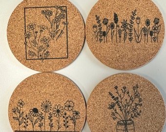 Wildflowers Cork Coasters, Set of 4