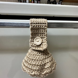 Crochet Towel Topper with Wooden Button Crochet Towel Holder Tan