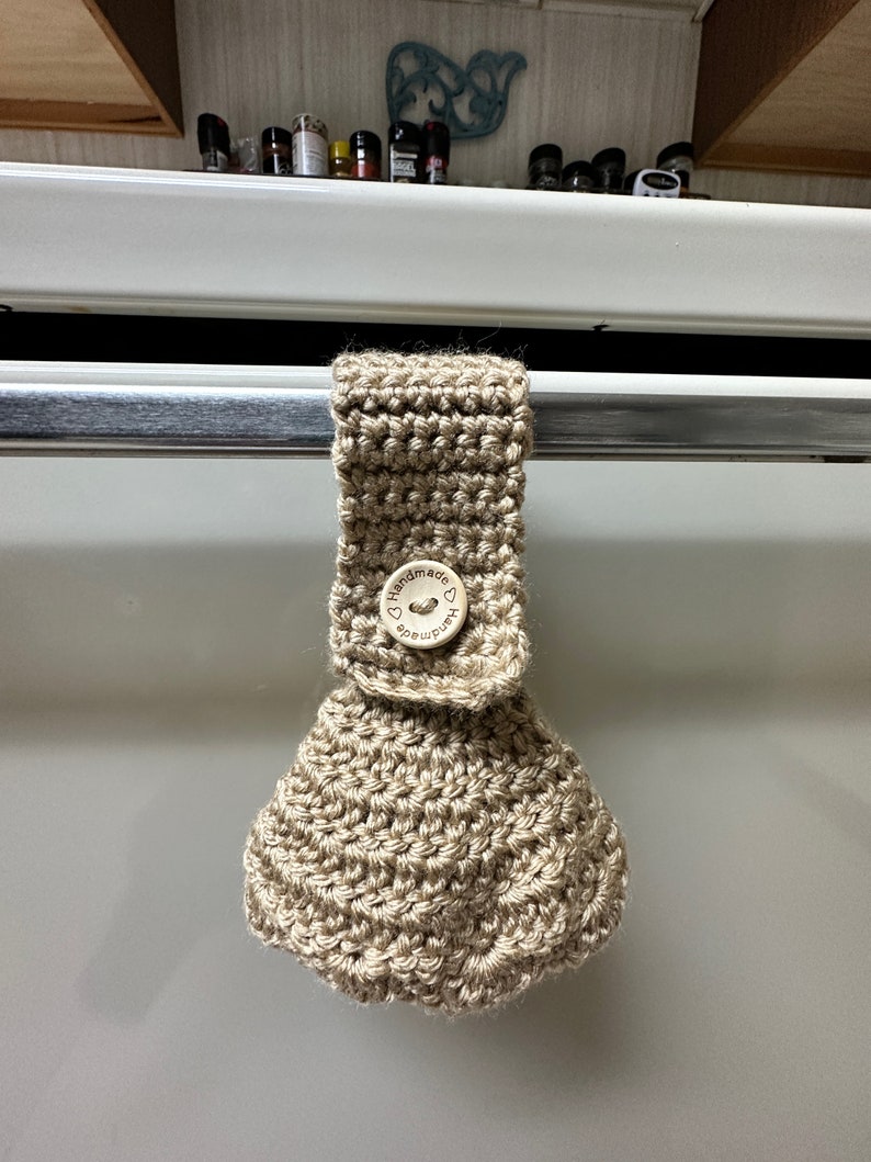 Crochet Towel Topper with Wooden Button Crochet Towel Holder Tan