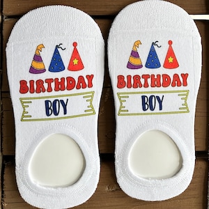 Happy Birthday Socks, Comfy Socks, No Show Socks, Fun Kid Socks, Fun Feet, Slippers, House Shoes, Silky Socks, Socks with Design, Free Ship image 3