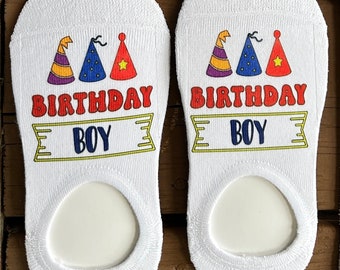 Happy Birthday Socks,  No Show Socks, Fun Kid Socks, Fun Feet, Slippers, House Shoes, Silky Socks, Socks with Design, Birthday Boy Socks