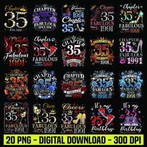 35-årsdag PNG-paket, kapitel 35 sedan 1991-designer, digital nedladdning av födelsedag