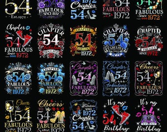 Pacchetto PNG per il 54° compleanno, design del capitolo 54 dal 1972, download digitale di compleanno