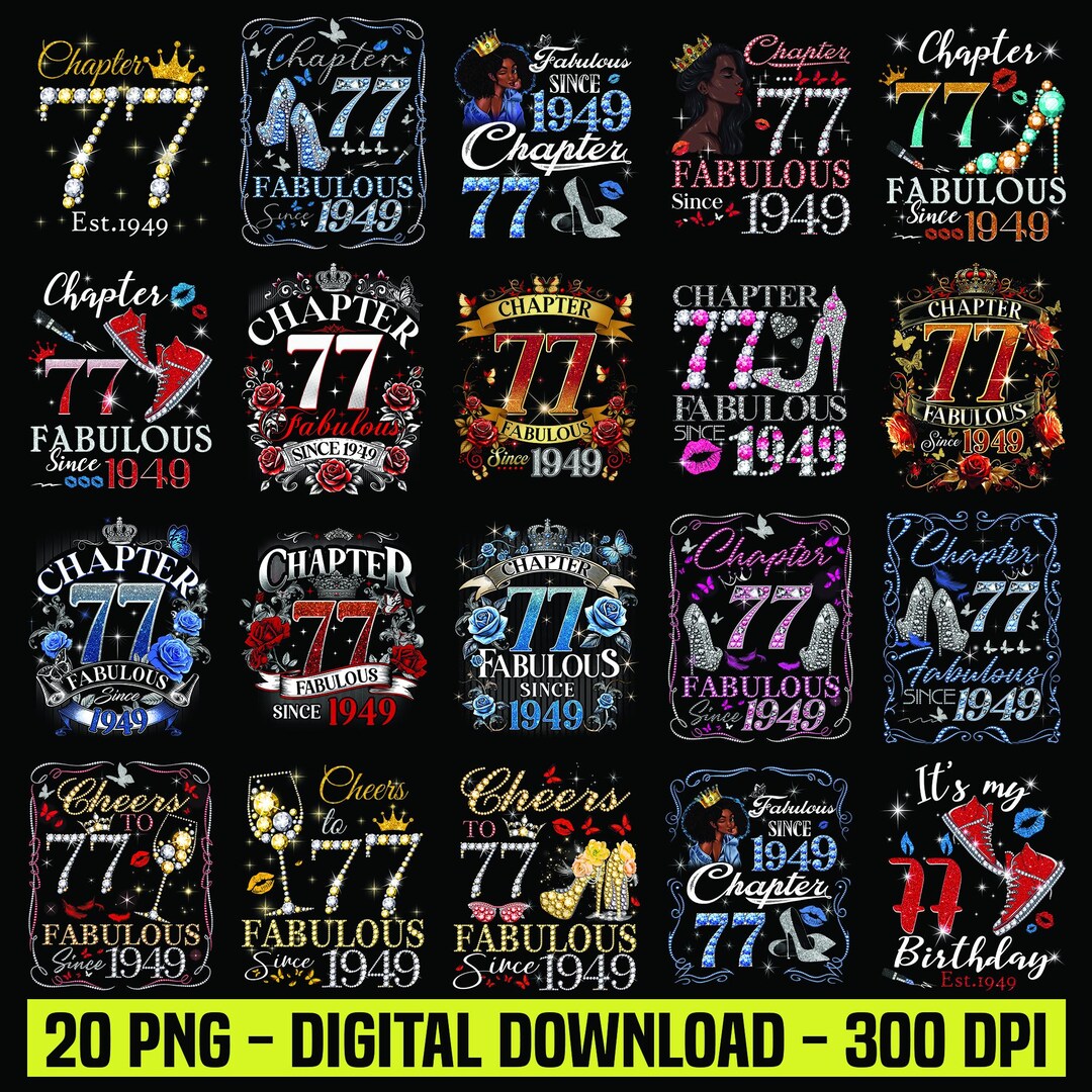 77th Birthday PNG Bundle, Chapter 77 Since 1949 Designs, Birthday ...