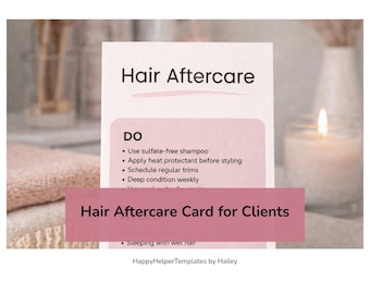 Tarjeta de cuidados posteriores al tratamiento capilar / Instrucciones para clientes de salón, plantilla editable de Canva (descarga digital)
