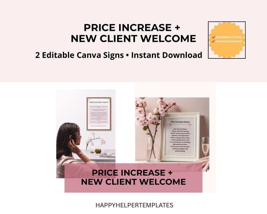 Salon Price Increase & New Client Welcome Template | Canva Editable ...