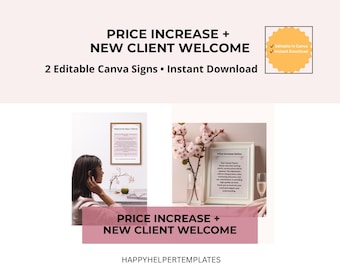 Plantilla de aumento de precio y bienvenida para nuevos clientes (Canva editable, descarga digital)