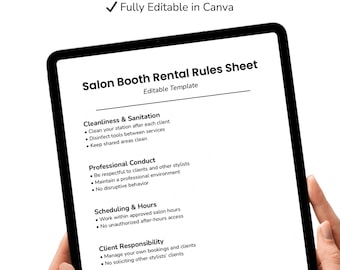 Reglas de alquiler de cabinas de salón / Plantilla editable de Canva