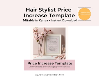 Aviso de aumento de precio para peluqueros / Plantilla editable de Canva / Señal de cambio de precio para salón
