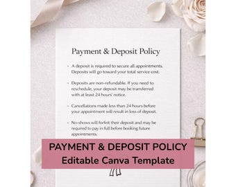Plantilla de política de pago y depósito para estilistas / Letrero editable de Canva
